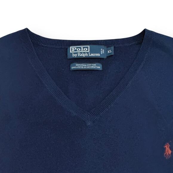 Vtg Polo Ralph Lauren Pima Cotton Sweater Vest Mens XL Navy Blue Preppy Academia - Picture 2 of 7